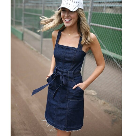 7 For All Mankind Dresses & Skirts - 7 For All Mankind Sleeveless Denim Apron Dress Size M NWOT Indigo Blue